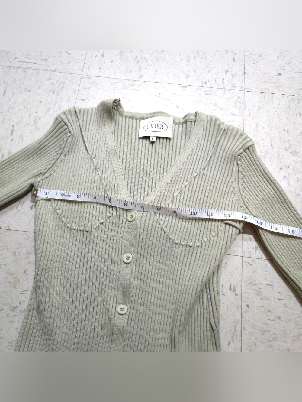 Cider | Ribbed V-Neck Cardigan Mini Dress Sage Green - Picture 7 of 7